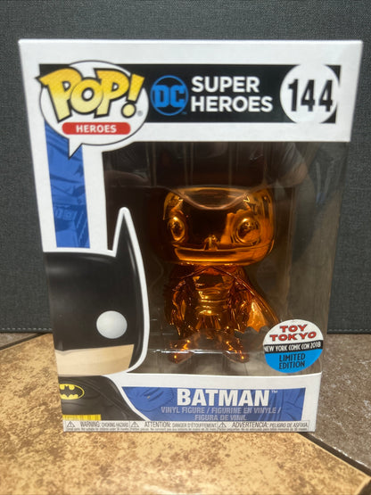 Funko Pop Heroes DC Comics Batman Toy Tokyo NYCC 2018 Orange Chrome Metallic #144