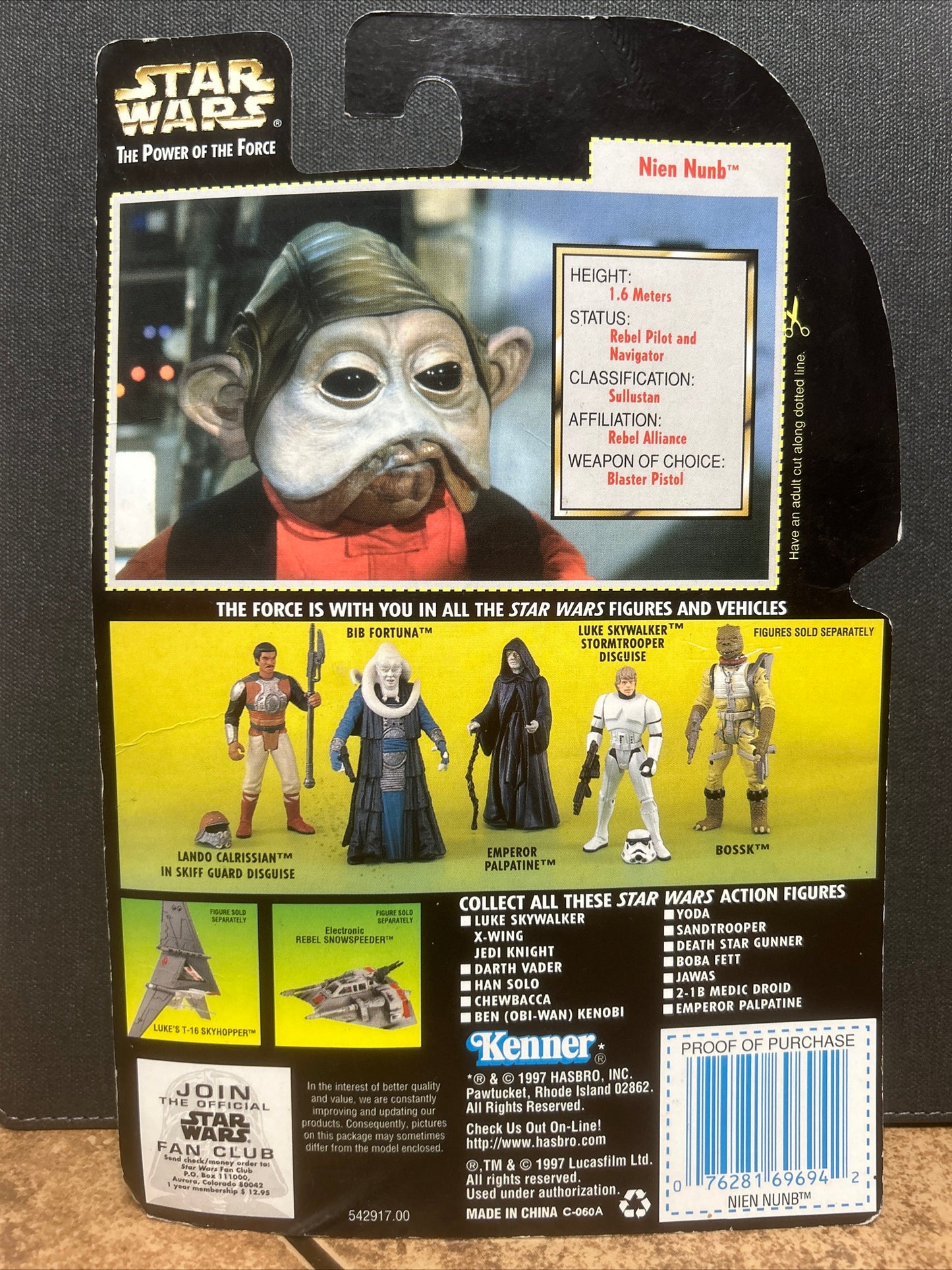 Star Wars The Power of the Force Nien Nunb w/ Blaster Pistol & Blaster Rifle