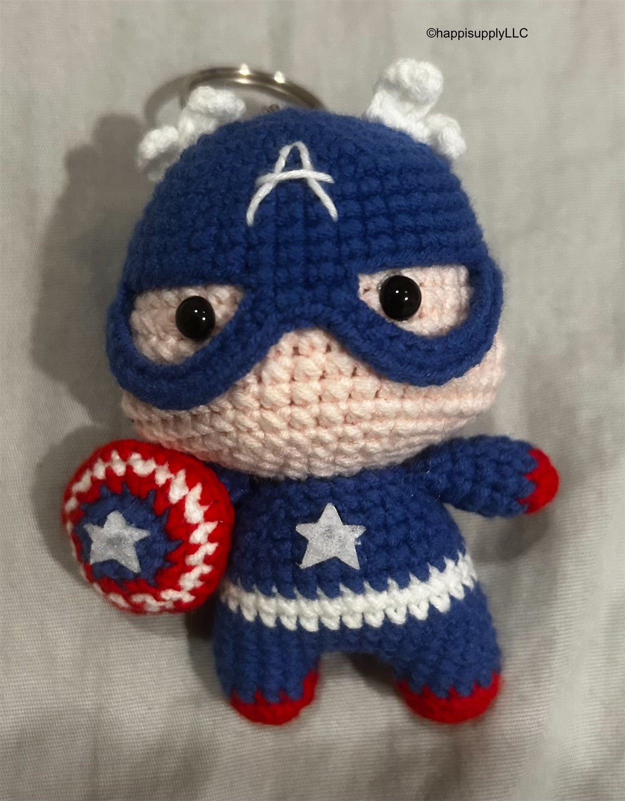 Crochet Handmade Amigurumi Marvel Keychain: Captain America