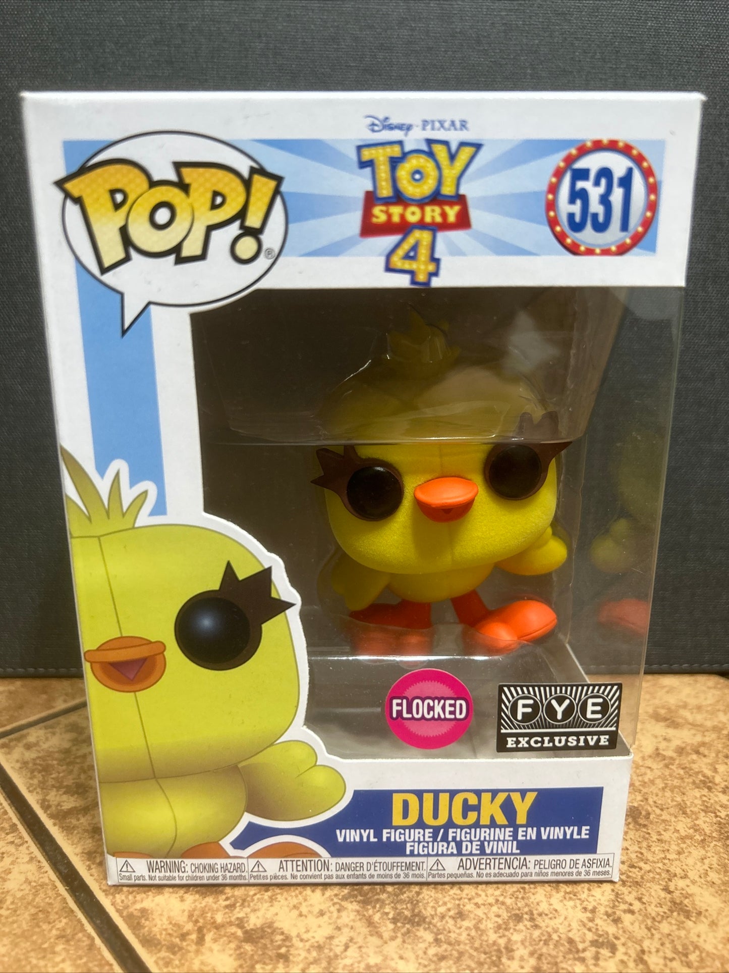 Funko Pop Disney Animation Pixar Toy Story 4 Ducky #531 FYE Exclusive Flocked